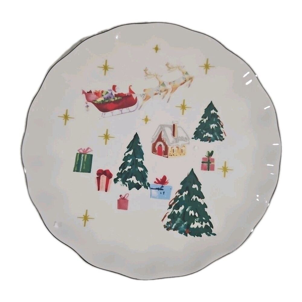 Holly Dot Plate Santa Silver Rim holidays Christmas collector tree